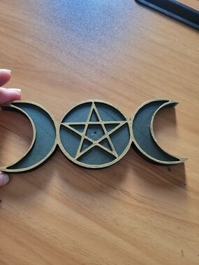 🌹New🌹Hand Crafted Triple Moon Incense Holder - Green and Gold Accent